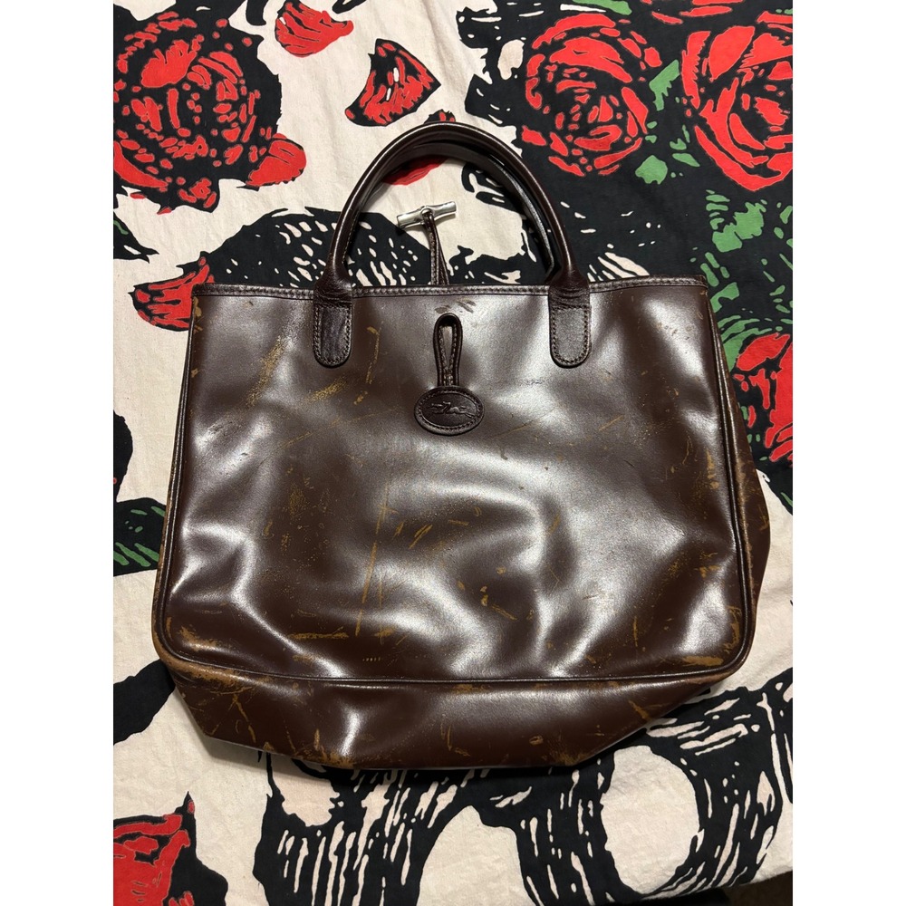 Longchamp Roseau Brown Leather Tote Bag Toggle Closure Made in France 1686051602